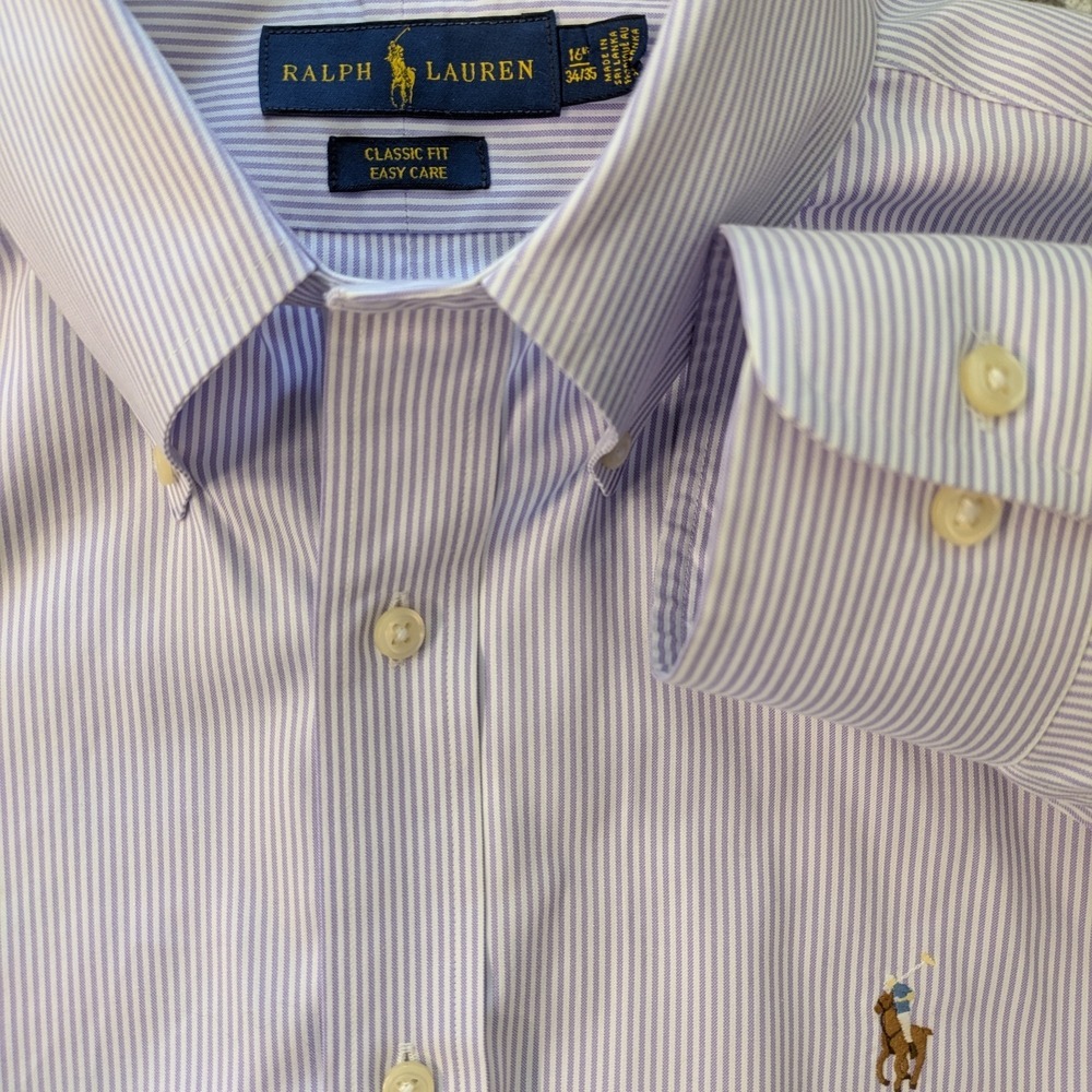 Polo Ralph Lauren Long Sleeve Dress Shirt Classic Fit‎ Purple Stripe 16 34/35